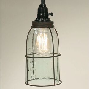 NEW! Half Gallon Open Bottom Glass Caged Mason Jar Pendant Lamp Light Farmhouse